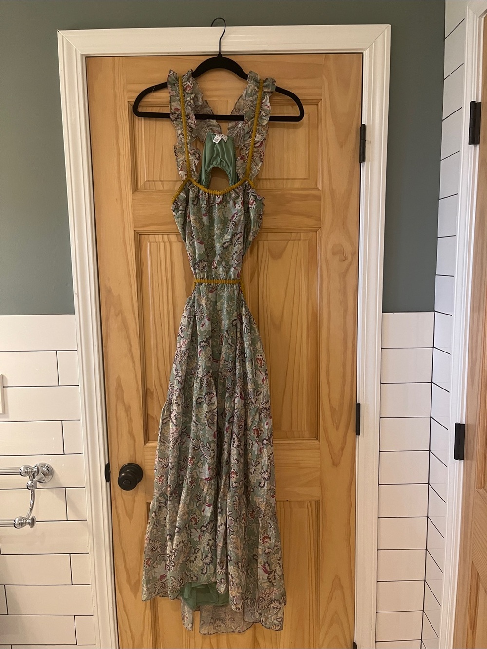 Current Air Sage Green Floral Ruffle Maxi Dress